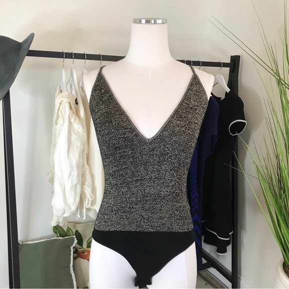 Express® Sparkly One Piece V-Neck Balletcore Body Suit Spaghetti Strap Small - Picture 2 of 11